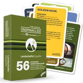 INSPIRACLES Foto-Aufgaben Karten – Landschaftsfotografie – 52 kreative Foto-Challenges + 10 Spickzettel – Fotografieren Lernen mit jeder Kamera – Geschenk für Fotografen