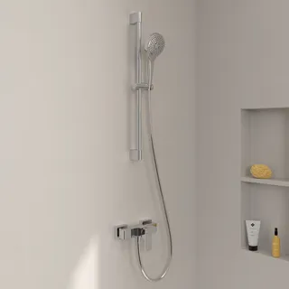 Villeroy & Boch Taro Duschgarnitur mit Brausestange, Handbrause und Aufputz-Duscharmatur, Badarmaturen, chrom