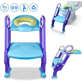 Toilettentrainer Toilettensitz kinder mit treppe Töpfchentraining Toiletten-Trainingssitz, klappbar und höhenverstellbar, Blau+Lila Hengmei