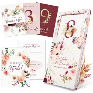 Eulentaler Geschenkkarte I 48 Meilensteinkarten I Mein 1. Jahr I, Von Pädagogen gestaltet I Mit handgemalte Illustrationen rosa