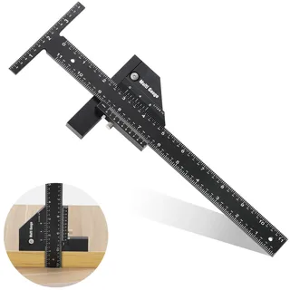 Sexyhot 28cm Holzbearbeitungsschreiber T-Typ Lineal, Speedmarker Anreißlineal, Winkelmessgerät Markierungslineal Werkzeugfür Multifunktionale Strichzeichnung und -messung, Baulineale