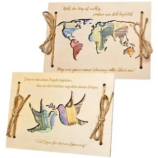 Mengger Wunscherfüller Geldgeschenk, 2 Stück Geldgeschenke Verpackung Geldgeschenke Zur Hochzeit Geldgeschenk Hochzeit Weltkarte Geldgeschenk Originelles Holz Geldgeschenke für Geburtstag Hochzeit