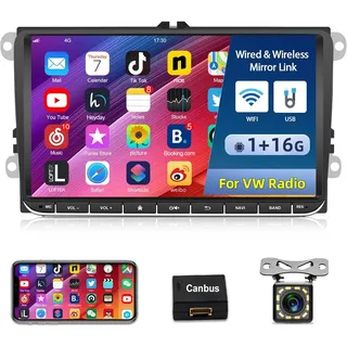 Hikity NHOPEEW 4 + 64G Android 13 Autoradio für VW Passat Golf MK5 MK6 Jetta T5 EOS Polo Touran Seat Sharan - Drahtlos Carplay & Android Auto - Zoll Touchscreen mit EQ EQ WiFi GPS FM RDS Mirror Link