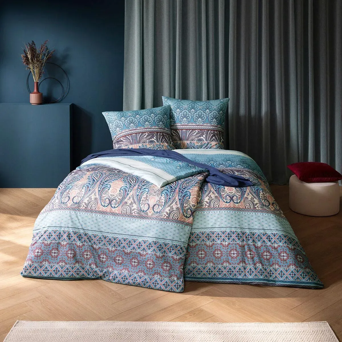 Estella Mako Interlock Jersey Bettwäsche Carmen bleu Kissenbezug einzeln 40x80 cm - blau
