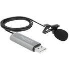 Delock USB Krawatten Lavalier Mikrofon Omnidirektional 24 Bit / 192 kHz mit Clip und 3,5 mm Stereoklinken-Kopfhoereranschluss