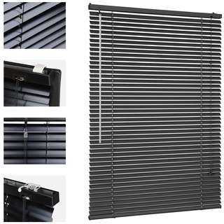 Sekey Klemmfix-Jalousie für Fenster freihängend, 25mm Alu-Lamellen, mit Bohren, inklusive Montagematerial Aluminium-Jalousie ohne Bohren, 100x220cm,Schwarz