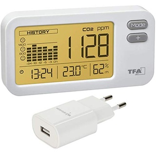TFA Dostmann 31.5009.02 AIRCO2NTROL Coach CO2 Monitor CO2 Melder (weiss mit USB Netzteil)