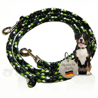 Activity4Dogs Geflochtene Hundeleine für größere und große Hunde bis 60 kg | 2m lang | 3-Fach verstellbare Führleine | Durchmesser 15mm | apfelgrün-tannengrün-schwarz-weiß | Made in Germany