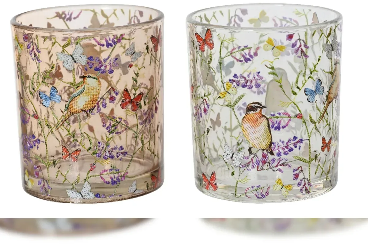 Decoris 1 Teelichthalter Glas 9cm Teelichtglas Blumenmotiv Tischdeko Kerzenglas Glas Teelichter Windlicht Kerzenhalter Dekoglas Windlichtglas Transparent