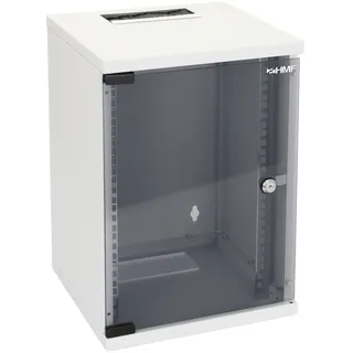 HMF 63409-07 Serverschrank 10 Zoll, 9 HE, 300 Mm Tiefe, Voll Montiert, Glastür, Lichtgrau