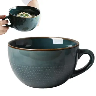 Aarcyye Groß Tasse Keramik, 700ml Becher, Kaffeebecher mit Henkel, Müsli Frühstückstasse, Mikrowellenherd Keramikschale, Große Salatschüssel, Geeignet für Milchkaffee Desserts(Schwarzgrün)