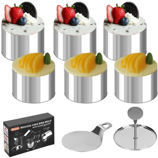 HNCOWPTU Dessertringe und Speiseringe Set, 6 Stück Küchenringe, Edelstahl, Ring Set klein, Mousse-Ringe, Ø 7,5 cm für DIY Kuchen Backen Mousse Dessert