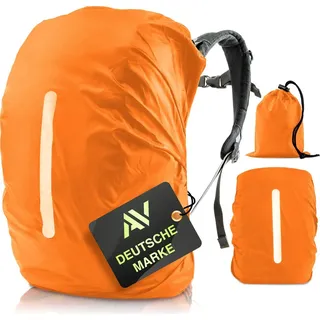 AVANA Regenschutz für Rucksäcke mit Reflexstreifen (10-70L) wasserdichte Regenhülle Schulranzen Reflektor Rucksack Cover reflektierender Rucksacküberzug Orange