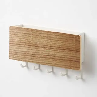 Aiperq - Briefhalter und Schlüsselkasten Holz Schlüsselhalter mit Haken ohne Loch Wandmontierter Briefhalter Holz 5 Haken Holz mit fünf