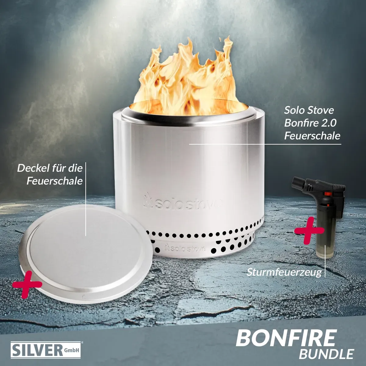 Solo Stove BONFIRE 2.0 Edelstahl Ø 49,5 cm Bundle inkl. Edelstahl Deckel + Stand...