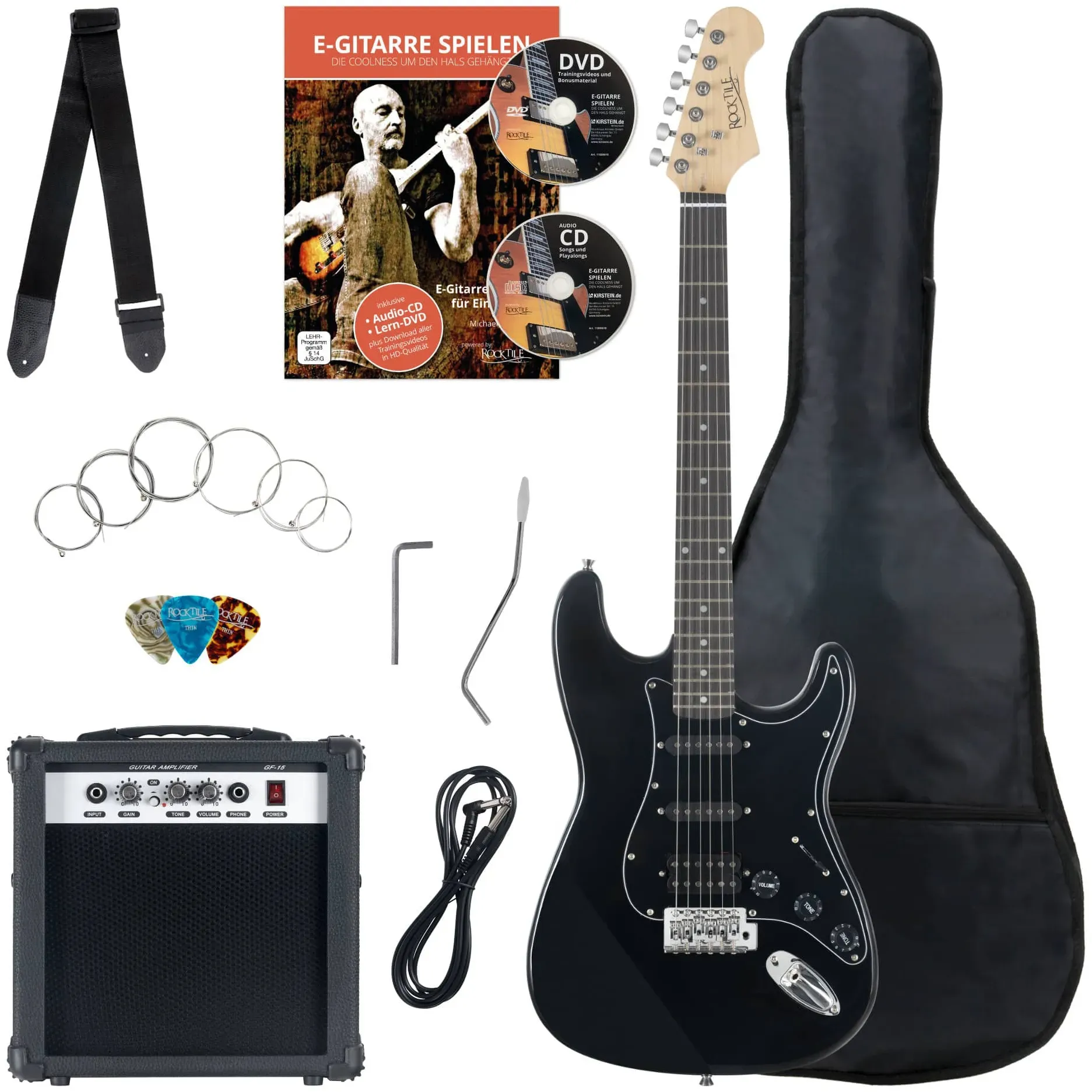 Rocktile Banger's Power Pack E-Gitarren Set, 8-teilig Black