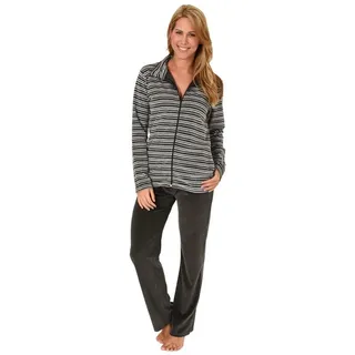 normann NORMANN-Wäschefabrik Langer Nicky Damen Hausanzug, Jacke mit Reißverschluss 281 216 98 001, Farbe:dunkelgrau, Größe2:48/50 - 48