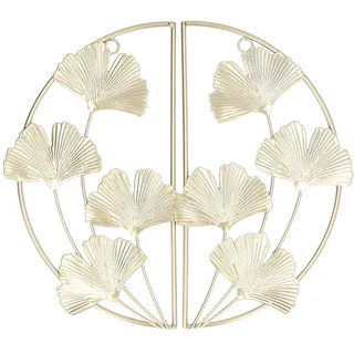Tissting Gold Wanddeko Metall 3D Wandskulpturen, 2 Stück Ginkgo Blatt Wanddekoration, Goldene Hängende Dekoration, Runde Wand Dekoration Wohnzimmer Schlafzimmer Hintergrund Wanddekoration