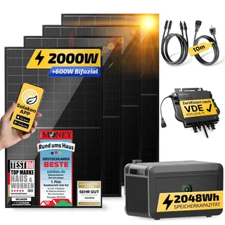 solakon Balkonkraftwerk 2000W/800W Solaranlage mit Speicher Steckerfertig Komplettset Photovoltaik Anlage 800W, Kabellänge: 10m