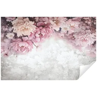 Wallarena Fototapete Blumen Pfingstrosen Vlies Tapete Wohnzimmer Schlafzimmer Wandtapete, Glatt Vlies Struktur Vinyl, Beton, Kunst, Blumen, Fototapete Wohnzimmer Schlafzimmer - Vliestapete inklusive Kleister 1 m x 0.75 m