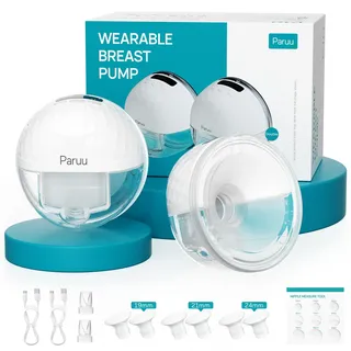 Paruu P10 Milchpumpe Elektrisch Freihändig, 338mmHg Starke Saugleistung, 4 Modi 9 Stufen mit 19/21/24/28mm Flansch, Elektrische Milchpumpe Tragbar mit Smart-Display (2, White)