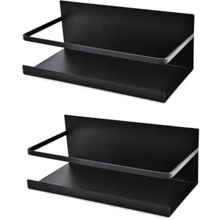 Luchs – 2er Set Magnetisches Regal für Kühlschrank aus Edelstahl, Hängeregal, Küchenregal, Gewürzregal, Kühlschrank Regal, Organizer mit Haken (Schwarz)