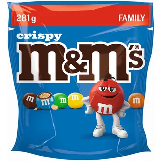 M&M’s Crispy, Knackige Schokolinsen mit Knusperkern und bunter Zuckerhülle als Süßigkeiten, Schokolade zum Teilen, 1 x 281 g
