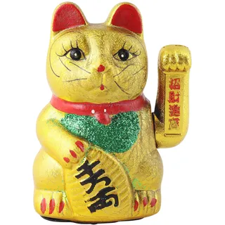 Freak Scene Glückskatze - Maneki-Neko - Winkekatze aus Keramik - 17 cm - Gold