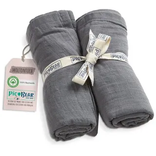pic bear Musselin Molton Tücher 80x80cm - Ultra-weiche Multitalente für Babyalltag: Spucktuch, Schmusetuch & mehr - 100% Baumwolle - 2er Pack (Granit)