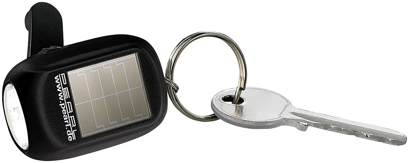 Mini-Solar-Taschenlampe mit Dynamo & Schlüsselring, 0,1 W, 8 lm