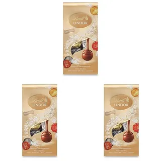 Lindt Schokolade LINDOR Mischung | 137 g Beutel | ca. 10 Kugeln mit zartschmelzender Füllung in den Sorten Milch, dunkel 60%, weiß, Haselnuss | Pralinen-Geschenk| Geschenk (Packung mit 3)
