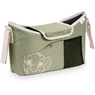 hauck Pushchair Bag, Disney Simba Olive - Großer Kinderwagen Organizer mit Getränkehalter, Reißverschlusstasche & Netztasche, 35 x 10 x 22 cm, Einfache Klettverschluss Befestigung am Kinderbuggy