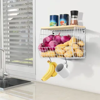 Mefirt Obstkorb, 2-Tier Obstschale, Obst Etagere für Küchentheke Obst Aufbewahrung, Obstschale Modern Kitchen Storage & Organisation Stapelbar Wand Montiert Lagerung Körbe für Gemüse, Snacks
