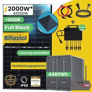 All In One 2000W Balkonkraftwerk mit Speicher Komplettset 4,48 kWh Marstek B2500-D Speicher, NEO 2000W WIFI Wechselrichter & Stockschrauben Halterung