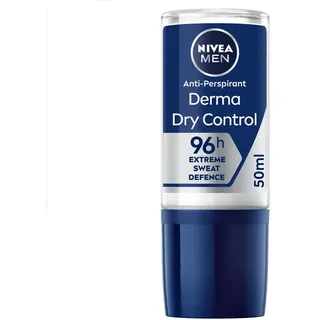 NIVEA MEN Derma Control 96h Deo-Roller, Anti-Transpirant, Unparfümiert, Roll-on, 1 x 50 ml, Deodorant für Herren, klinisch zugelassen
