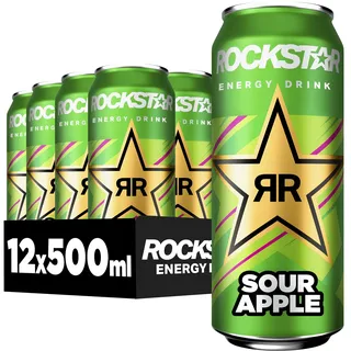 Rockstar Energy Drink Sour Apple - Saures, koffeinhaltiges Erfrischungsgetränk für den Energie Kick, EINWEG (12 x 500ml) (Verpackungsdesign kann abweichen)