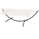AMANKA Hängematte mit Gestell - 200 x 120 cm Doppelhängematte für 2 Personen - Baumwolle, XL Stabhängematte - Outdoor Relaxliege für Garten, Terrasse und Balkon beige