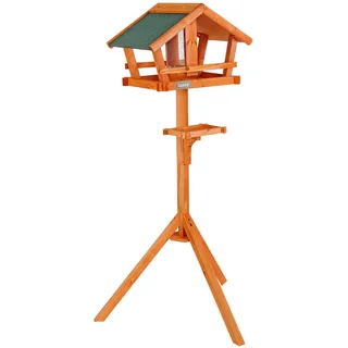 LIONTO Vogelhaus mit wetterfestem Dach, stabiles Vogelfutterhaus aus Holz mit Ständer und Bodenankern, Dank Futterschutzkante leicht zu befüllen, Witterungsschutz ermöglicht ganzjährige Verwendung