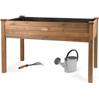 needs&wants® Großes Hochbeet aus Holz für Garten Balkon Terrasse, Pflanzkasten Bausatz XL rechteckig schmal mit Vlies-Folie, Kräuterbeet Pflanzenkasten deko, 121 x 63 x 75 cm, dunkel-braun