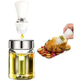 JasCherry Ölflasche mit Silikon Bürste 150 ml, Squeeze-Typ Ölflasche Pinsel mit Skalenlinien, Ölspender Flasche mit pinsel zum Kochen, Grillen, Backen, Marinieren, Braten, Grillen in der Küche