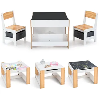 BABY VIVO Kindersitzgruppe mit multifunktionalem Tisch und 2 Stühlen aus Holz - Mia