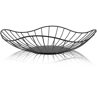 RZMZBY Obstschale Schwarz Matt, Metall, Rund, Modern, Seicht Obstkorb aus Eisen Abgerundetes-Design Durchbrochener Aufbewahrung für Gemüse Obst Brot (1, schwarz)