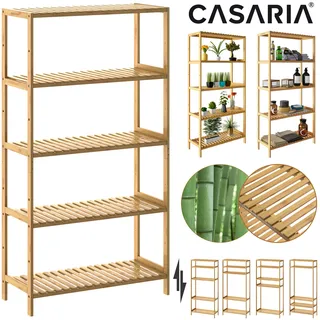 CASARIA Badregal Standregal Bambus 5 Böden 60x26x130cm Groß Stehend Offen 50 kg Belastbarkeit Holz Bad Badezimmer Küche Wohnzimmer Keller Regal Natur