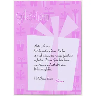Gutschein Gutscheincode selbst gestalten - Geschenkgutschein - Rosa - Rosa | Wunderkarten.de
