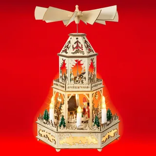 SIKORA P36 XL Holz Weihnachtspyramide WINTERLANDSCHAFT mit Motor und elektrischer Beleuchtung H: ca.44cm