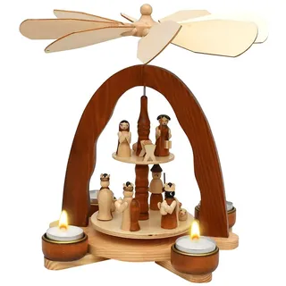 Holz Teelichtpyramide mit Heilige Familie, Natur/braun, L/B/H 20,5 x 18,5 x 26 cm