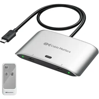 Cable Matters 20G USB C Switch für 2 Computer, 140W PD, bis zu 8K@30Hz unter Windows, 4K@60Hz unter macOS, Nutzung eines Thunderbolt 4 Monitors/Docks (Nicht für Docks mit angeschlossenem Kabel)