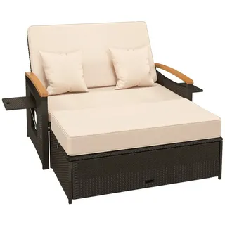 COSTWAY Loungebett, outdoor, Rattan, 2-Personen, Gartenliege mit verstellbarer Rückenlehne beige 167 cm x 36 cm - 91 cm