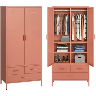 skølm Kleiderschrank Atria, Metallkleiderschrank mit 2 Türen und 3 Schubladen, Metallschrank 4 Fächer und Kleiderstange, Schrank terrakotta 170x80x45 cm (HxBxT)