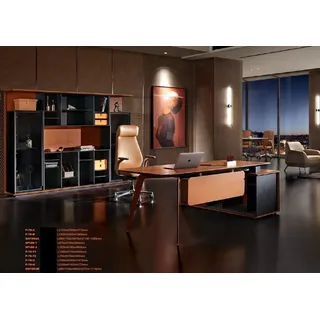 xl moebel gmbh Schreibtisch Set 3tlg. Büro Garnitur Tisch Chef Sessel Schrank Einrichtung Neu - Braun